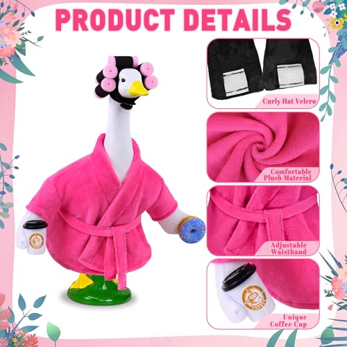 Ueyben Lady Porch Goose Outfits, Spring Goose Clothes Summer Geese Costume Pajamas with Bathrobe Coffee Cup Donuts Waistband Curler for 17''/23" Lawn Cement Plastic Geese for Garden Yard Decoration - Image 4
