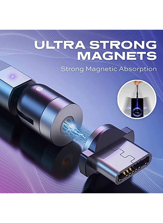 Statik 360 Rotating Magnetic Charging Cable - USB to USB C Cable, Micro-USB, Magnetic iPhone Charger, 3-in-1 Tip Adapters, Magnetic Phone Charger with LED Light, 90 Degree Right Angle, Black, 3FT/1M  - Image 3