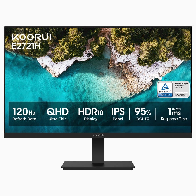 KOORUI 27 Inch QHD (2560x1440) IPS HDR Ultra-Thin Computer Gaming Monitor, 120Hz Refresh Rate, DCI-P3 95%, FreeSync & G-Sync, 1ms MPRT, VESA 100x100mm, Tilt Adjustable for Game and Work, E2721H - Image 1