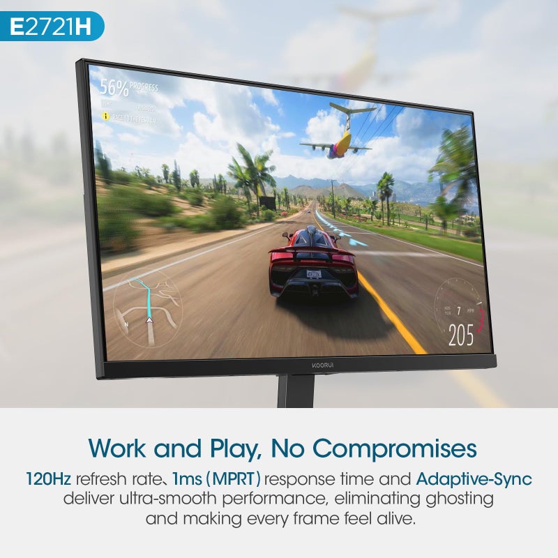 KOORUI 27 Inch QHD (2560x1440) IPS HDR Ultra-Thin Computer Gaming Monitor, 120Hz Refresh Rate, DCI-P3 95%, FreeSync & G-Sync, 1ms MPRT, VESA 100x100mm, Tilt Adjustable for Game and Work, E2721H - Image 4
