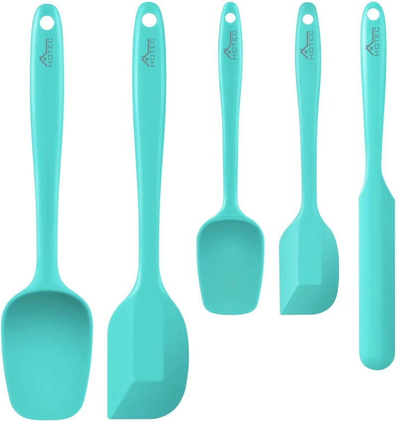 hotec 600℉ Heat Resistant BPA-Free Silicone Rubber Spatula Set,Kitchen Cooking Spatulas, Baking, Mixing for Non Stick Cookware, Dishwasher Safe, Set of 5 Aqua Sky - Image 1