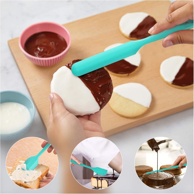 hotec 600℉ Heat Resistant BPA-Free Silicone Rubber Spatula Set,Kitchen Cooking Spatulas, Baking, Mixing for Non Stick Cookware, Dishwasher Safe, Set of 5 Aqua Sky - Image 3