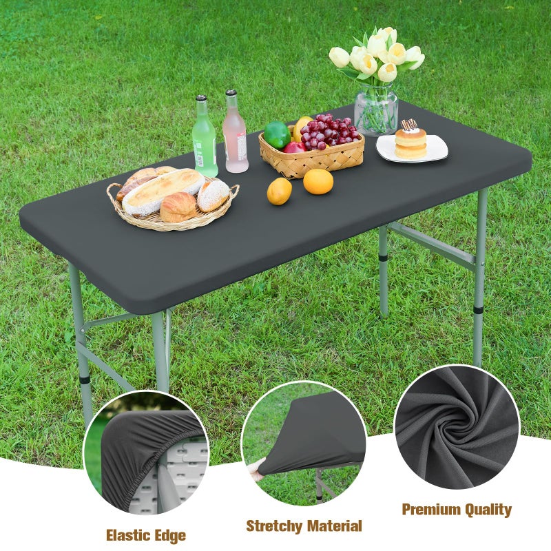 NEWISHER Fitted Rectangle Tablecloth 24 x 48 Inch Elastic Table Cloth for 4ft Table, Stretch Spandex Table Cover Grey Washable Polyester Table Top Cap Cover for Dining Picnic Camping Indoor and Outdoor - Image 2