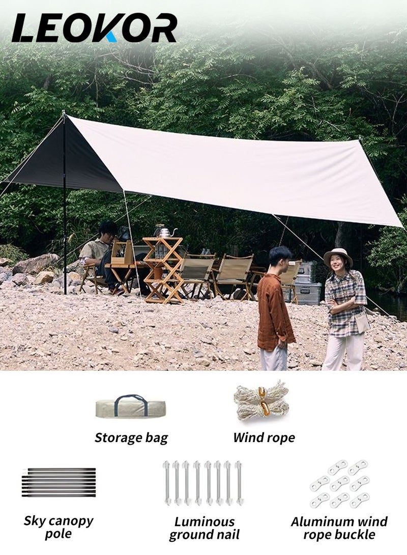 LEOKOR Camping Tarp 300x400CM with Poles, Portable Camping Awning, Waterproof Tear-Resistant Camping Canopy, UPF50+ Sunshade Outdoor Shelter - Image 1