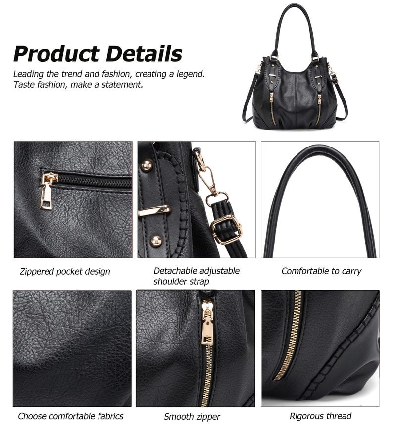 My Friday myfriday Vintage Large Leather Tote Handbags for Women, Soft Hobo Shoulder Bag Satchel Purse with Adjustable Strap - Image 5