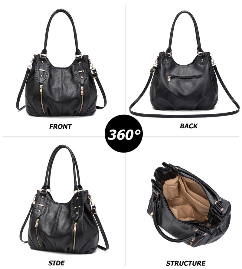 My Friday myfriday Vintage Large Leather Tote Handbags for Women, Soft Hobo Shoulder Bag Satchel Purse with Adjustable Strap - Image 4
