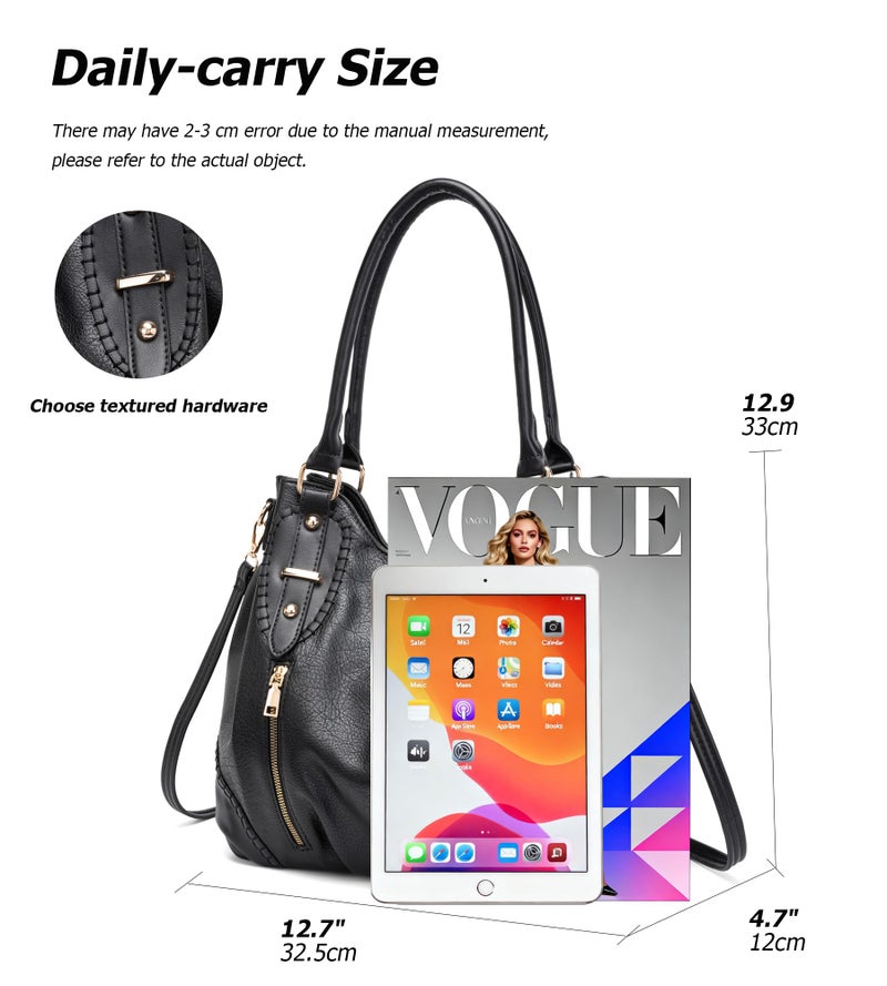 My Friday myfriday Vintage Large Leather Tote Handbags for Women, Soft Hobo Shoulder Bag Satchel Purse with Adjustable Strap - Image 3