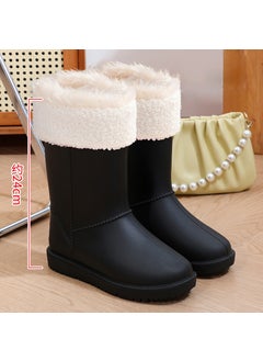 Generic New fashion thickened mid-calf rain boots fleece-lined waterproof womens snow boots non-slip flat warm rain boots womens winter712 snow boots black velvet cover 712 snow boots black velvet cover 