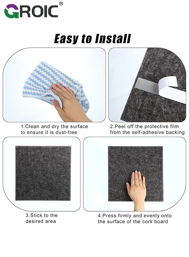 GROIC 6Pcs Cork Board,Felt Sound Absorbing Panels, 30x30CM, Self-Adhesive Acoustic, Noise Reduction, Decor for Home Studio/Office/Living Room, Reminders, Gray - Image 3