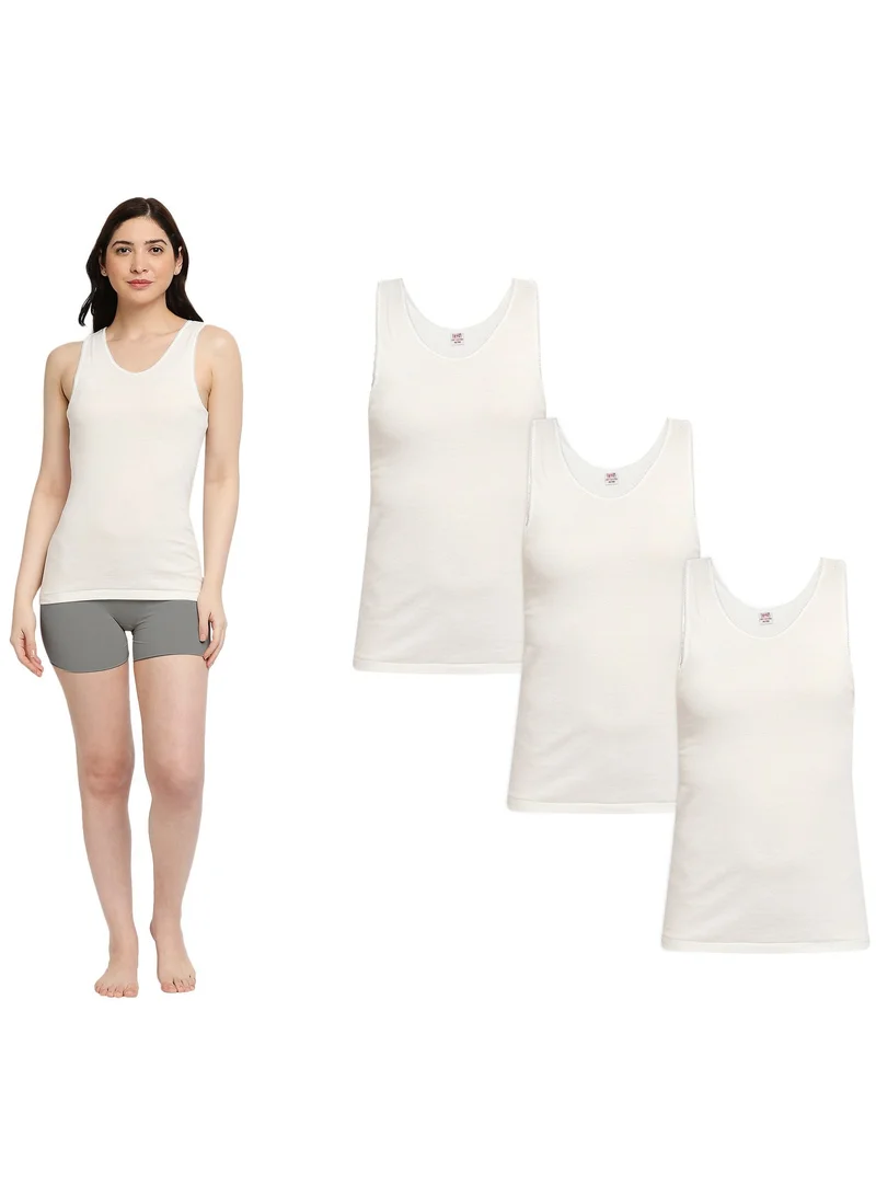 BYC  WOMEN'S COTTON VEST (PACK OF 3) - IVORY for Women | Best Price UAE
