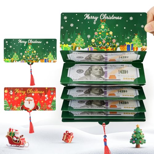 XPMBF 2Pc Christmas Money Holder or Gift Card Holder with 10 Slots Surprise Christmas Xmas Gift Card Holder, for Cash Checks or Gift Cards Supplies (Red and Green) - Image 1