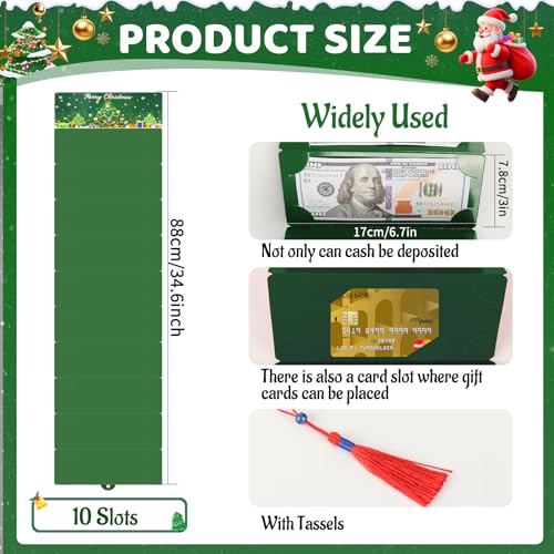 XPMBF 2Pc Christmas Money Holder or Gift Card Holder with 10 Slots Surprise Christmas Xmas Gift Card Holder, for Cash Checks or Gift Cards Supplies (Red and Green) - Image 5
