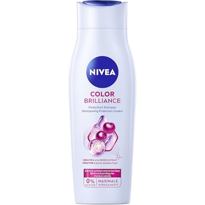 Nivea COLOR BRILLIANCE COLOUR PROTECTION SHAMPOO (250 ML), KERATIN SHAMPOO WITH ACAI BERRY EXTRACT FOR COLOURED HAIR, HAIR SHAMPOO FOR LONGER COLOUR PROTECTION AND NATURAL SHINE
