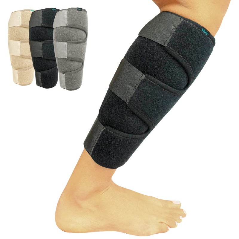 Vive Calf Brace - Adjustable Shin Splint Support - Lower Leg Compression Wrap Increases Circulation, Reduces Muscle Swelling - Calf Sleeve for Men and Women - Pain Relief (Black) - Image 1