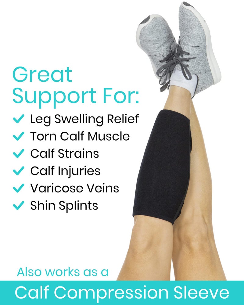 Vive Calf Brace - Adjustable Shin Splint Support - Lower Leg Compression Wrap Increases Circulation, Reduces Muscle Swelling - Calf Sleeve for Men and Women - Pain Relief (Black) - Image 2