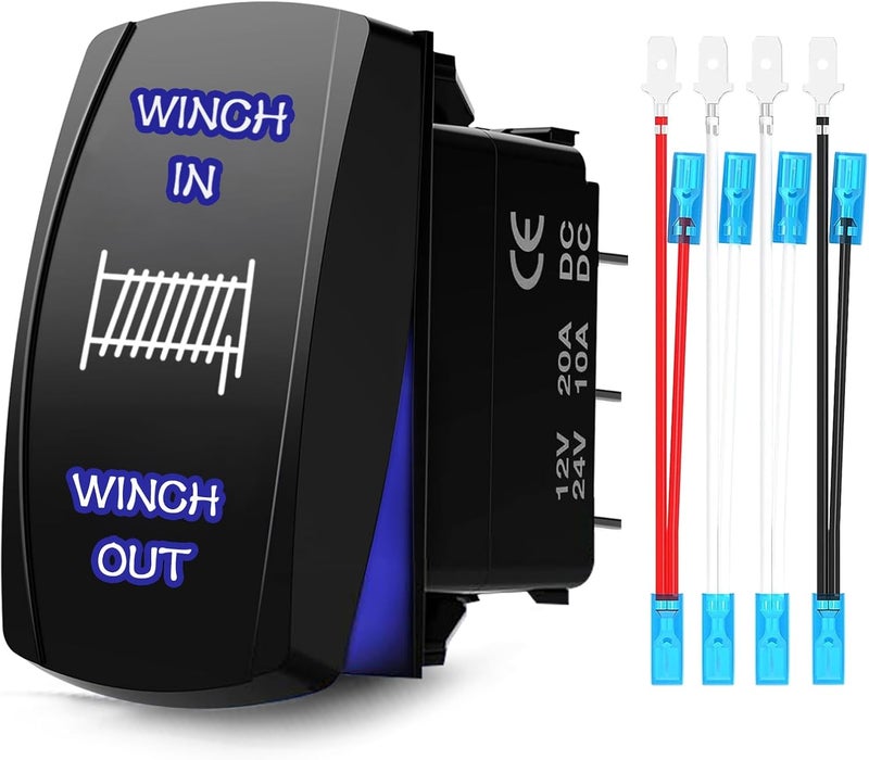 Xislet 7-Pin Winch Rocker Switch Replacement for Polaris UTV ATV RZR 800 900 XP 1000 Turbo Ranger General 1000 Momentary Winch in/Out with Jumper Wires and Instruction (12/24V DPDT Blue) - Image 1