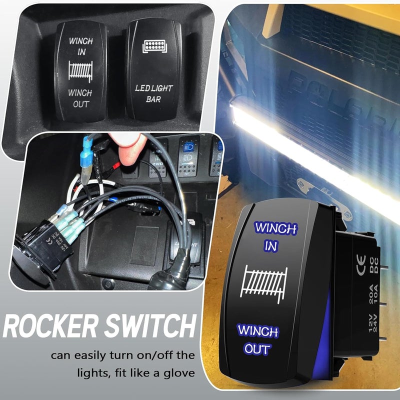 Xislet 7-Pin Winch Rocker Switch Replacement for Polaris UTV ATV RZR 800 900 XP 1000 Turbo Ranger General 1000 Momentary Winch in/Out with Jumper Wires and Instruction (12/24V DPDT Blue) - Image 5