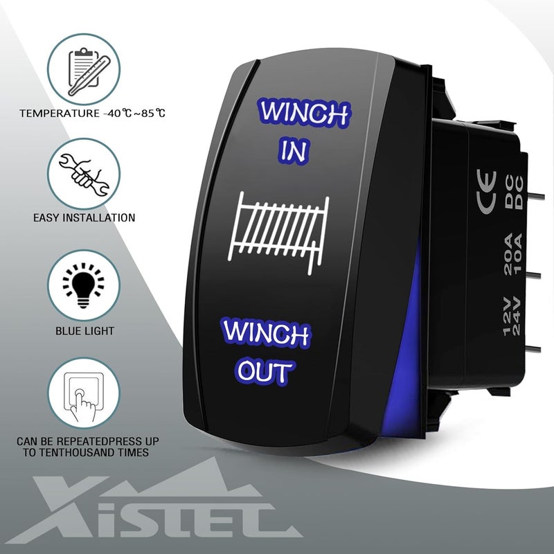 Xislet 7-Pin Winch Rocker Switch Replacement for Polaris UTV ATV RZR 800 900 XP 1000 Turbo Ranger General 1000 Momentary Winch in/Out with Jumper Wires and Instruction (12/24V DPDT Blue) - Image 2