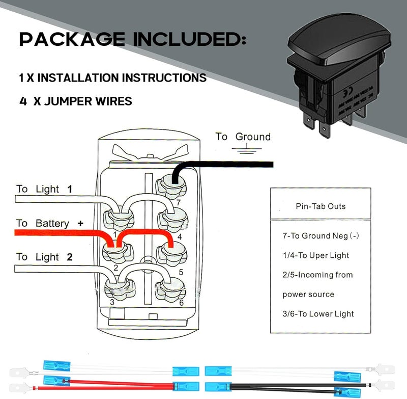 Xislet 7-Pin Winch Rocker Switch Replacement for Polaris UTV ATV RZR 800 900 XP 1000 Turbo Ranger General 1000 Momentary Winch in/Out with Jumper Wires and Instruction (12/24V DPDT Blue) - Image 4