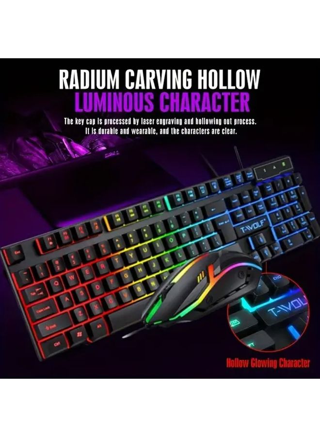 Black Wired Gaming Keyboard and Mouse Set Ergonomic Optical Mechanical Touch Quick Function Keys - Image 3