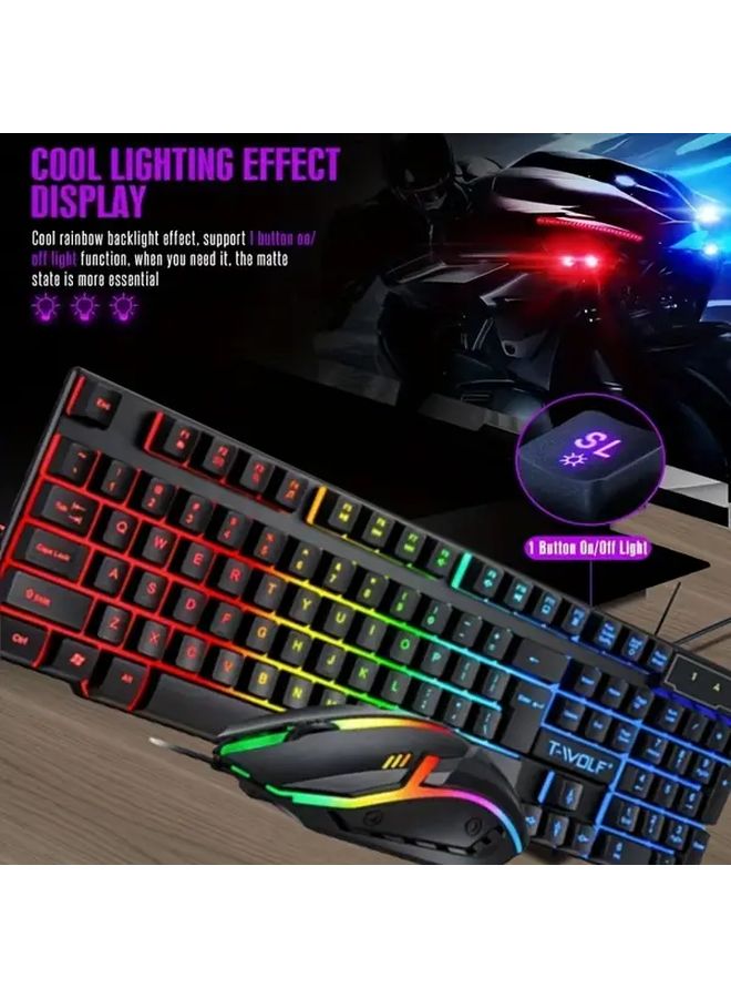 Black Wired Gaming Keyboard and Mouse Set Ergonomic Optical Mechanical Touch Quick Function Keys - Image 5