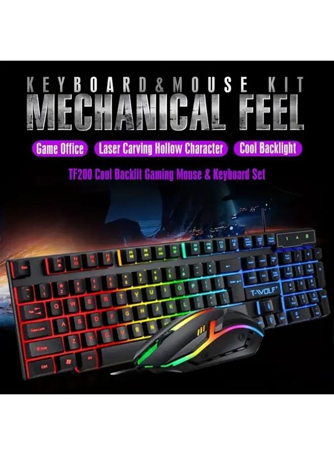 Black Wired Gaming Keyboard and Mouse Set Ergonomic Optical Mechanical Touch Quick Function Keys - Image 2