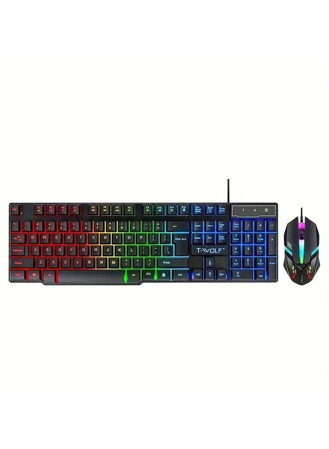 Black Wired Gaming Keyboard and Mouse Set Ergonomic Optical Mechanical Touch Quick Function Keys - Image 1