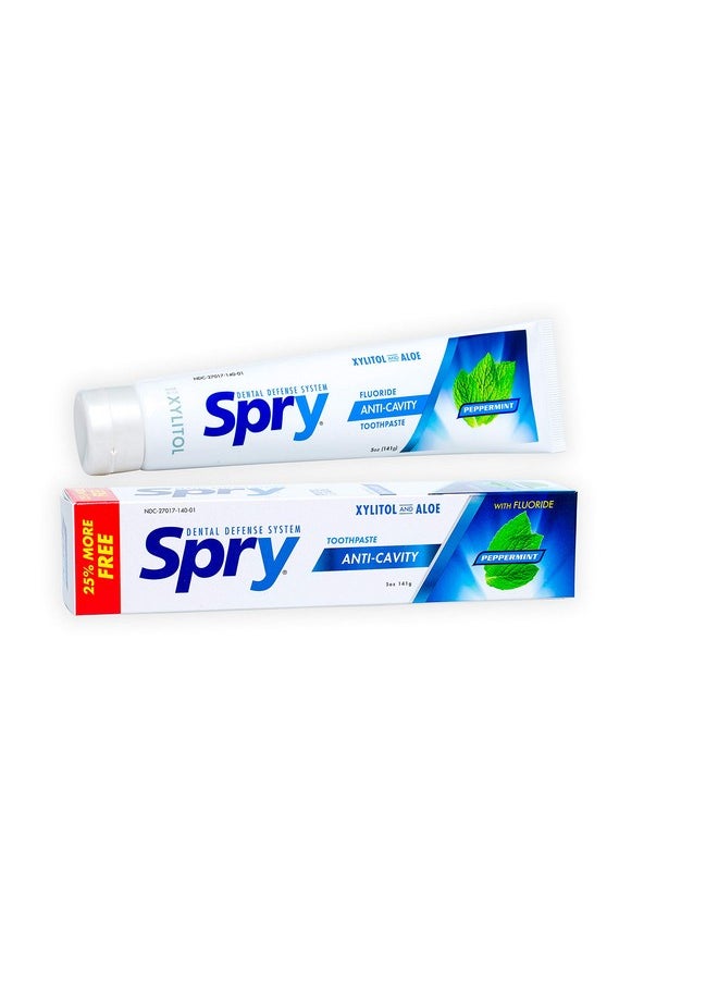 Spry Xylitol Toothpaste 5Oz, Fluoride Toothpaste Adult And Kids, Teeth Whitening Toothpaste With Xylitol, Natural Breath Freshening, Mouth Moisturizing Ingredients, Peppermint (Pack Of 1)  - Image 1