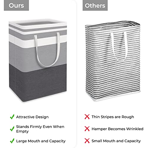 HomeHacks 2 Pack Large Laundry Baskets, Waterproof, Freestanding Laundry Hampers, Collapsible Clothes Hamper with Reinforced Handles in Laundry, College Dorm, Bathroom, Bedroom (Grey+Pink, 75Lx2) - Image 4
