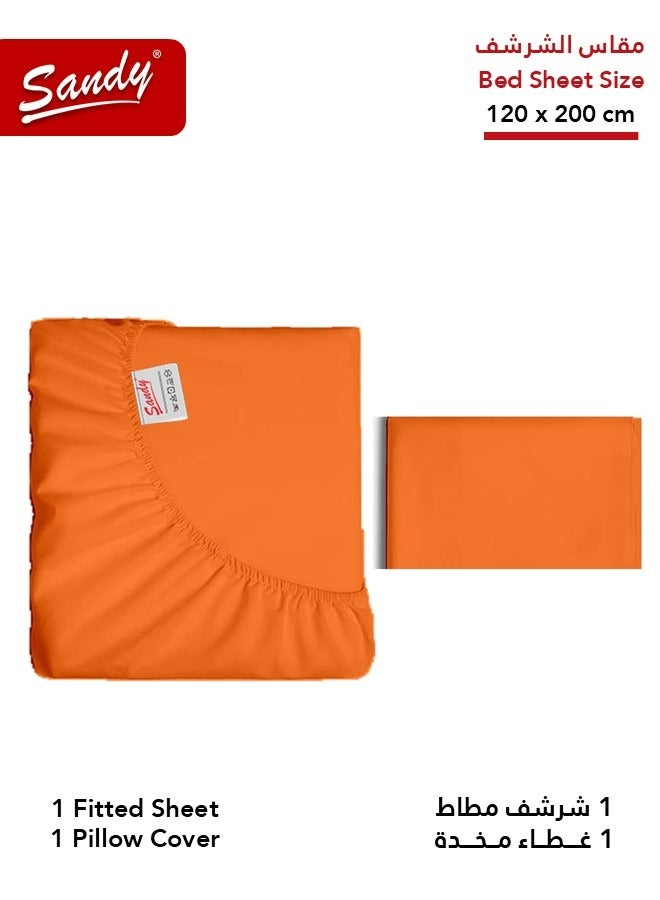 ساندي طقم شرشف مطاط ساندي فاخر بجودة الفنادق مع غطاء وسادة، طقم من 2 قطعة، شديد النعومة وجيد التهوية وبارد, مقاس مفرد عريض نفر ونص 120 × 200 سم, برتقالي - Image 2