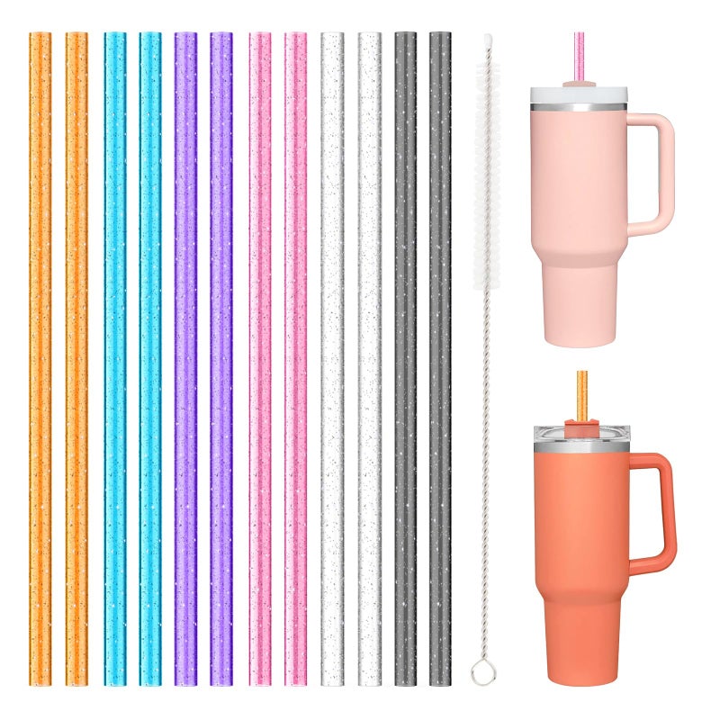 Allwith 12 PCS Replacement Straws for Stanley|Owala|Simple Modern 40oz 30oz Tumbler, Reusable Color Drinking Straws with Cleaning Brush for Stanley Cup Accessorieï¼ŒBPA Free, Dishwasher Safe - Image 1