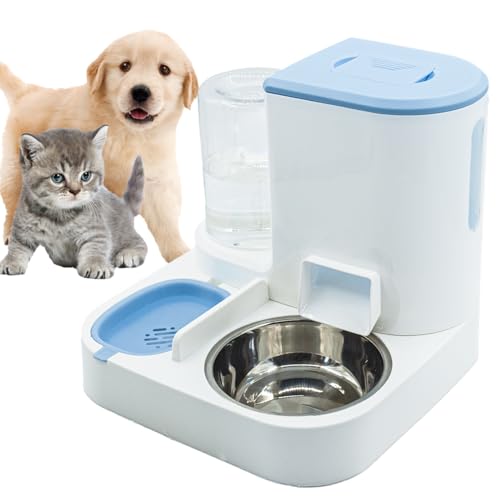 MUYG Automatic Cat Food and Water Dispenser Set 2 in 1 AllinOne Gravity Pet Feeder with Stainless Steel Cat Food Bowl Travel Auto Supply Feeder and Water Dispenser for Small Medium Cats Dogs Blue - Image 2