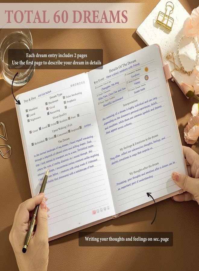 JUBTIC Dream Journal - Hardcover Dream Notebook, Guided Dream Diary to Record and Track Your Dreams, Interpretations and Thoughts before Sleeping. Ideal Gift for Women, Girls, Men(Pink) - Image 2