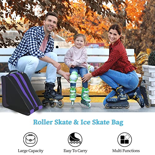 Gooyule Roller Skate Bag with Adjustable Shoulder Strap - Large Capacity Bag for Quad, Inline Skates and Accessories - Purple and Green - Image 2