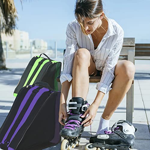 Gooyule Roller Skate Bag with Adjustable Shoulder Strap - Large Capacity Bag for Quad, Inline Skates and Accessories - Purple and Green - Image 4