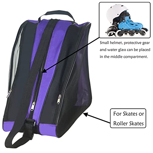 Gooyule Roller Skate Bag with Adjustable Shoulder Strap - Large Capacity Bag for Quad, Inline Skates and Accessories - Purple and Green - Image 5