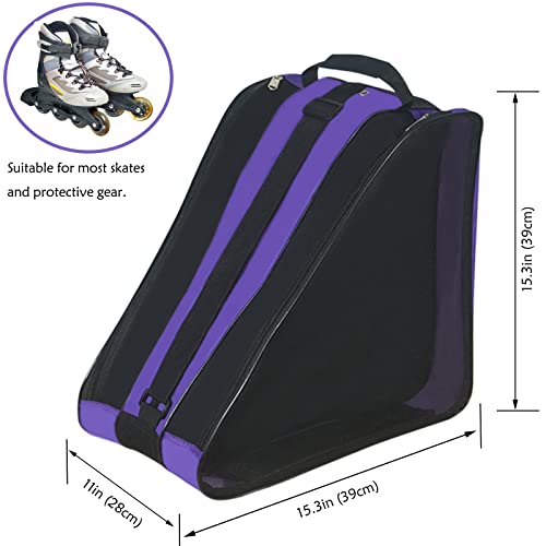 Gooyule Roller Skate Bag with Adjustable Shoulder Strap - Large Capacity Bag for Quad, Inline Skates and Accessories - Purple and Green - Image 3