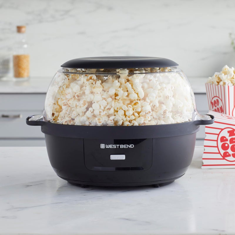 West Bend Stir Crazy Hot Oil Popcorn Popper, Popcorn Maker Machine with Large Serving Bowl Lid and Stirring Rod, 6 Qt, Black - Image 2