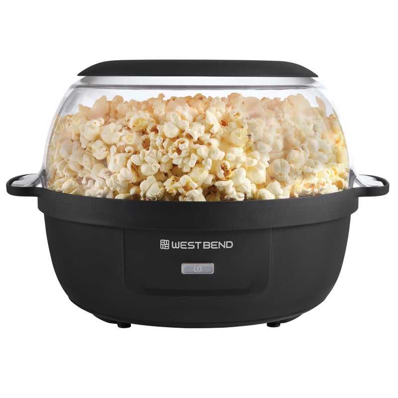 West Bend Stir Crazy Hot Oil Popcorn Popper, Popcorn Maker Machine with Large Serving Bowl Lid and Stirring Rod, 6 Qt, Black - Image 1