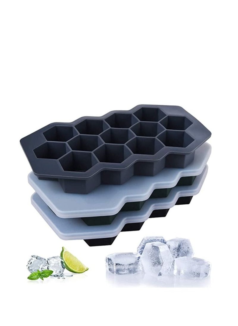 Y&D - 3 Pack Silicone Ice Cube Trays, Molds with Sealed Lids, Flexible Hexagonal 39-ice Easy-release, Reusable, BPA Free for Chilled Drinks, Juice, Food, No Side Leakage - Image 1
