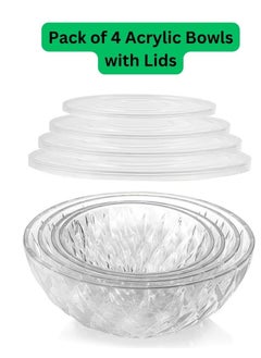 HEXAR HEXAR® Set of 4 Acrylic Salad Bowls with Lids, 4pc Set of Tableware Non-Toxic Mixing Bowls Various Sizes Serving Bowls for Fruit, Salad, Popcorn, Chips, Desserts, Party Snacks  - Image 3