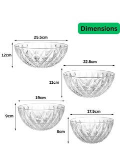 HEXAR HEXAR® Set of 4 Acrylic Salad Bowls with Lids, 4pc Set of Tableware Non-Toxic Mixing Bowls Various Sizes Serving Bowls for Fruit, Salad, Popcorn, Chips, Desserts, Party Snacks  - Image 2