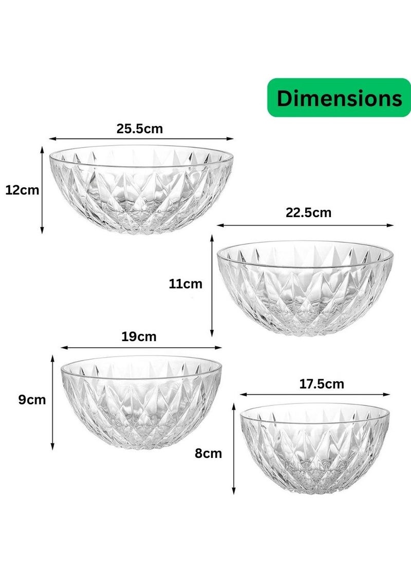 HEXAR - HEXAR® Set of 4 Acrylic Salad Bowls with Lids, 4pc Set of Tableware Non-Toxic Mixing Bowls Various Sizes Serving Bowls for Fruit, Salad, Popcorn, Chips, Desserts, Party Snacks - Image 1
