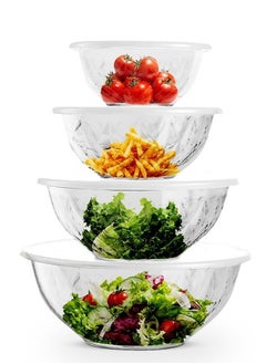 HEXAR HEXAR® Set of 4 Acrylic Salad Bowls with Lids, 4pc Set of Tableware Non-Toxic Mixing Bowls Various Sizes Serving Bowls for Fruit, Salad, Popcorn, Chips, Desserts, Party Snacks  - Image 1