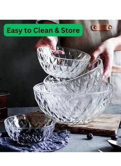 HEXAR HEXAR® Set of 4 Acrylic Salad Bowls with Lids, 4pc Set of Tableware Non-Toxic Mixing Bowls Various Sizes Serving Bowls for Fruit, Salad, Popcorn, Chips, Desserts, Party Snacks  - Image 5
