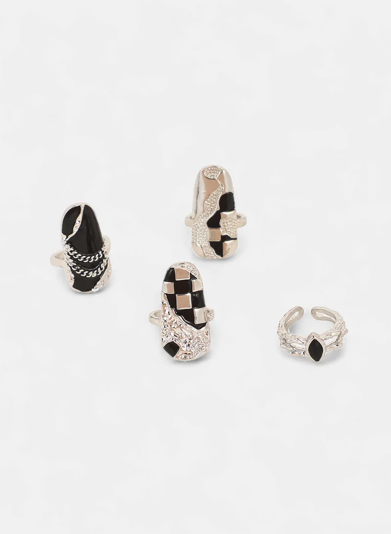 SOHI SOHI Women The Corroded-Checks Nail Ring Set | Metallic  Colour | One-Size | Metallic Alloy Material | Adjustable Closure | Ring For Casual & Evening Wear
