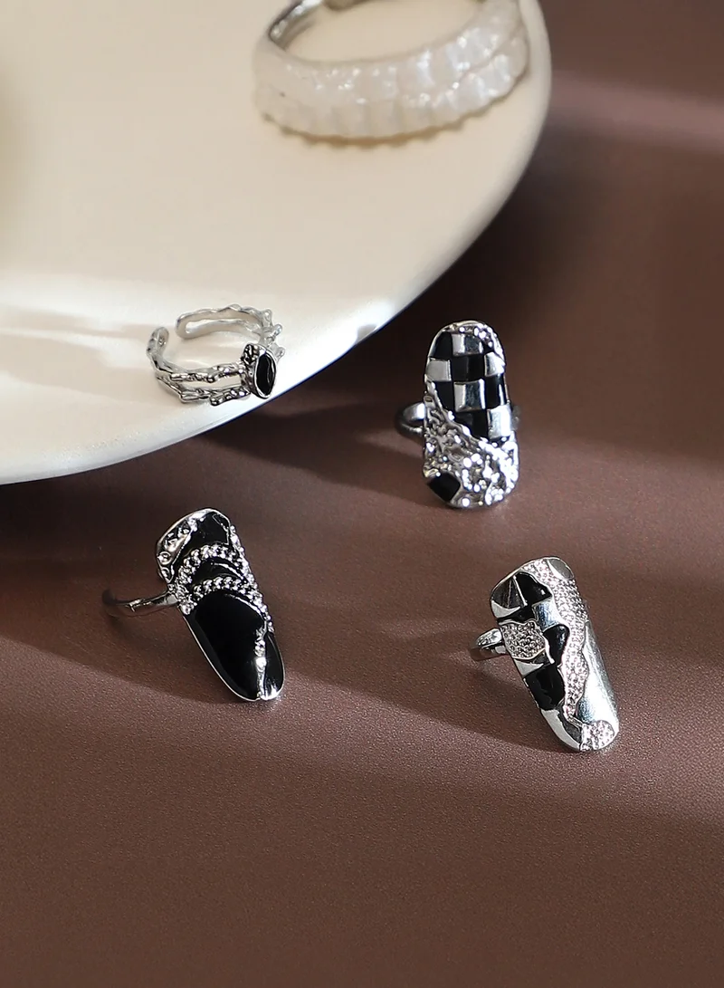 SOHI SOHI Women The Corroded-Checks Nail Ring Set | Metallic  Colour | One-Size | Metallic Alloy Material | Adjustable Closure | Ring For Casual & Evening Wear