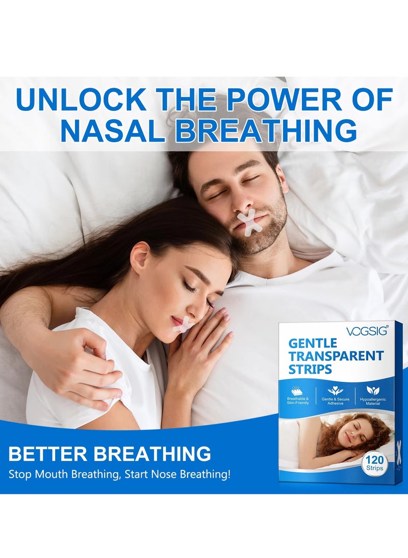 VOGSIG 120Pcs Gentle Transparent Strips Anti Snoring Sleep Tape Disposable Mouth Strips Less Mouth Breathing and Pain Free Removal Tape Reduce Noisy Air Leaks Mouth Tape Sleep Strips  - Image 2