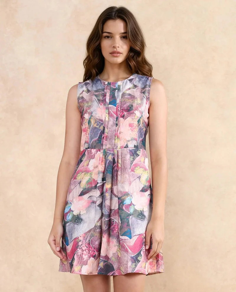 Rareism Women's Abstract Floral Print A-Line Dress