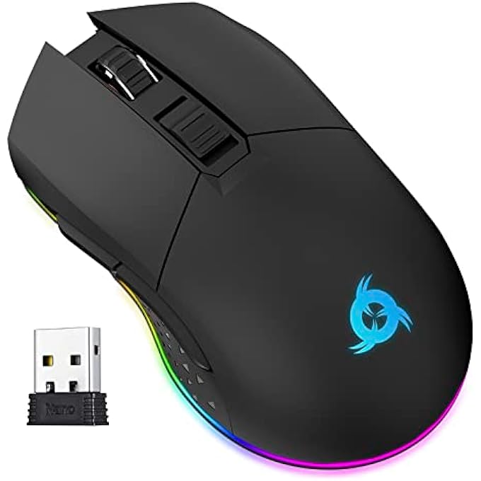 KLIM BLAZE RECHARGEABLE WIRELESS GAMING MOUSE RGB + HIGH-PRECISION SENSOR AND LONG-LASTING BATTERY + 7 CUSTOMIZABLE BUTTONS + UP TO 6000 DPI + WIRED AND WIRELESS MOUSE UK FOR PC MAC AND PS4 NEW 2021 - Image 1